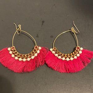 Womens Bohemian  gold tone metal hoop tassel earrings